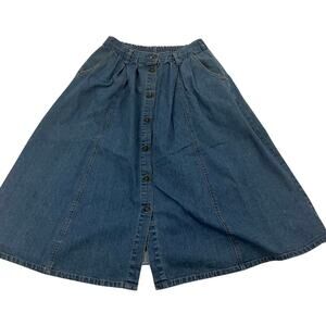 Venice Blues Denim Blue Jean Skirt Size 14 Center Button Up Elastic Waist Pocket